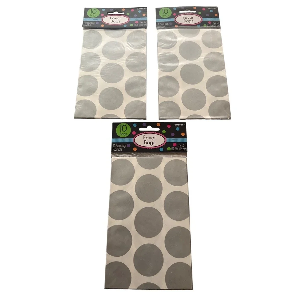 Amscan Silver Polka Dot Paper Favor Bags 30 Count 7x4.5
